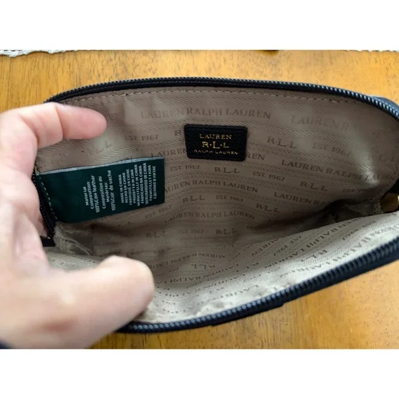 Lauren Ralph Lauren Womens Cosmetic Makeup bag 100% Cow Leather Black EUC - Picture 3 of 7